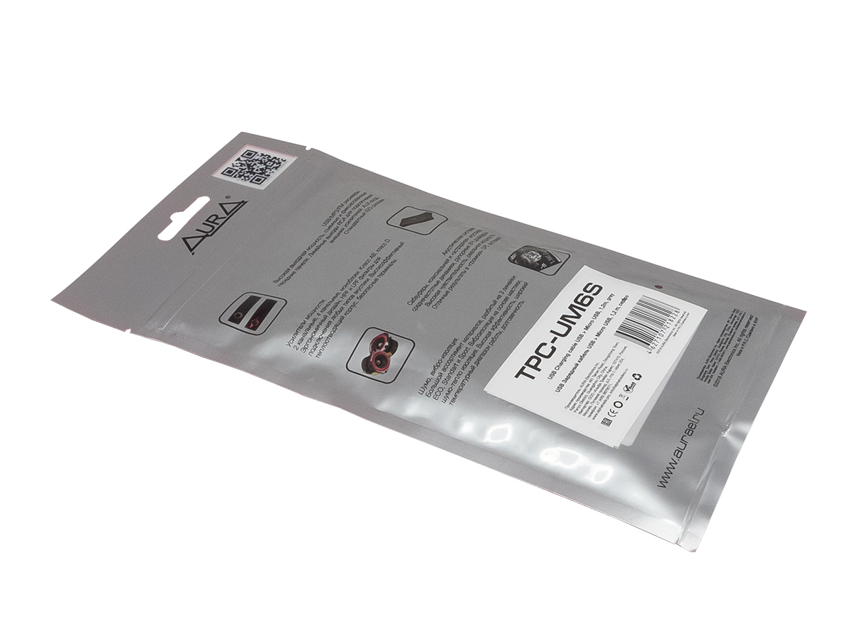 AurA | TPC-UM6S | Кабель USB - microUSB, 1.2m, тканевая оплетка, серебро | превью 3