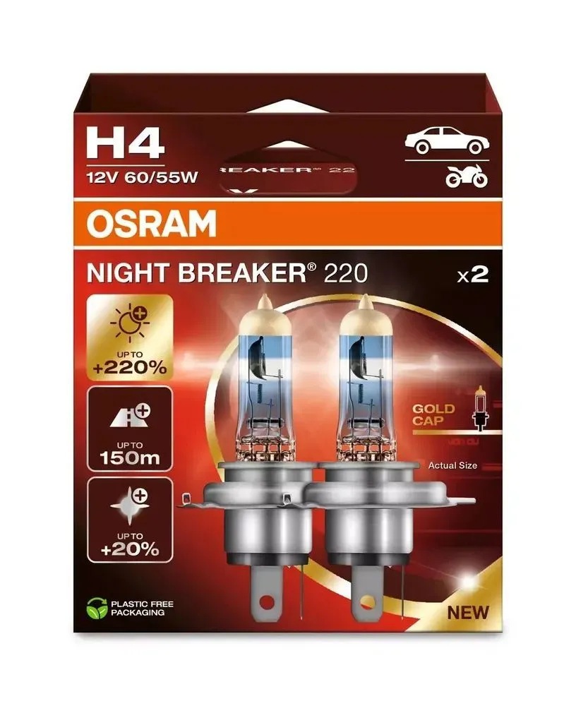 OSRAM | H4 64193 NB220 - DUOBOX | Лампа H4 NIGHT BREAKER +220% 12V 60/55W блистер 2шт. | 3