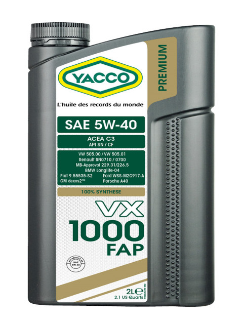 YACCO | VX1000 FAP 5W40 | 2L Синт. моторное масло 505.00, 505.01,229.31, M2C 917-A, Dexos2,   | 1