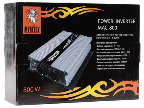 Mystery | MAC-800 | преобразователь напряжения 12V-220V, 800 Вт, порт USB | 5