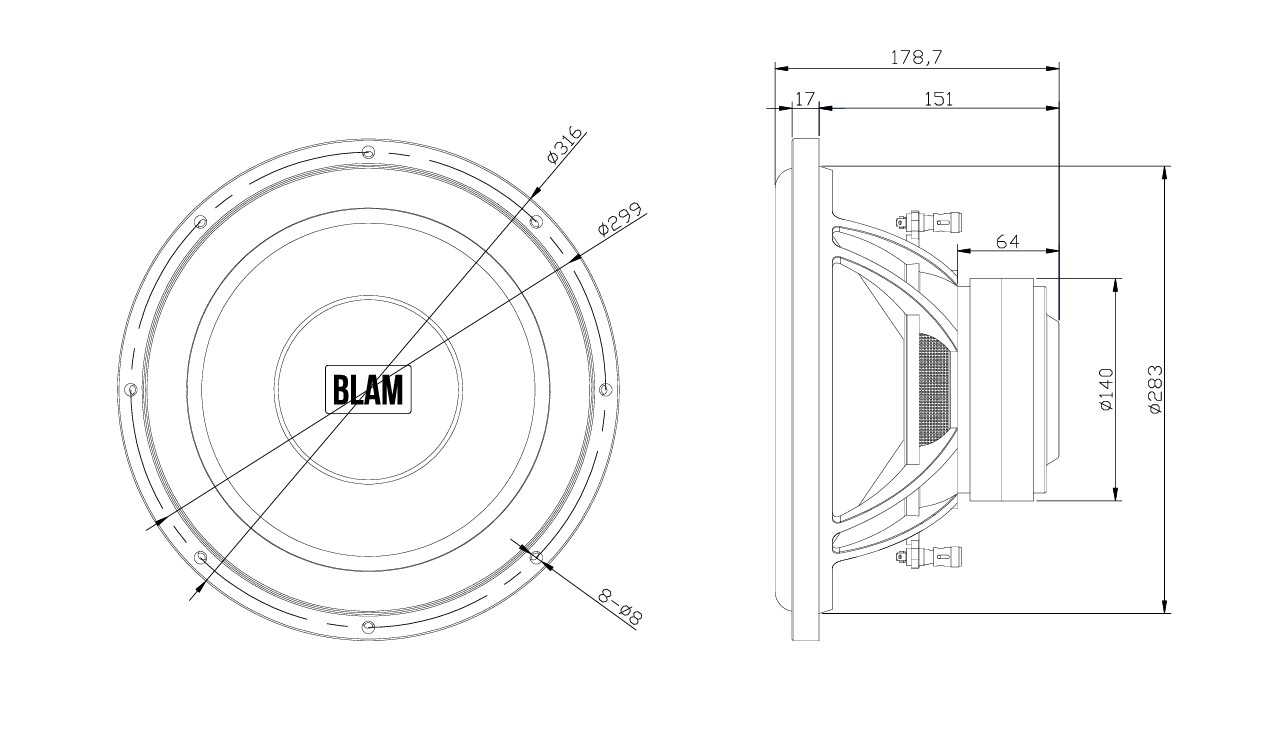 BLAM | L30DB | сабвуферный динамик 12"(30см) 400/800Вт, 2+2Ом, 93.1дБ 15л| превью 2