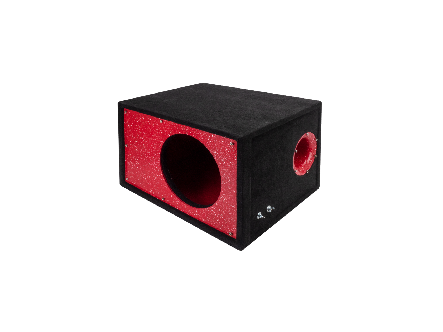 D/S/D | Короб 10" ФАНЕРА  |  Корпус Искра БЕЛАЯ НА КРАСНОМ фазоинвертор 110 мм , 49л | превью 1