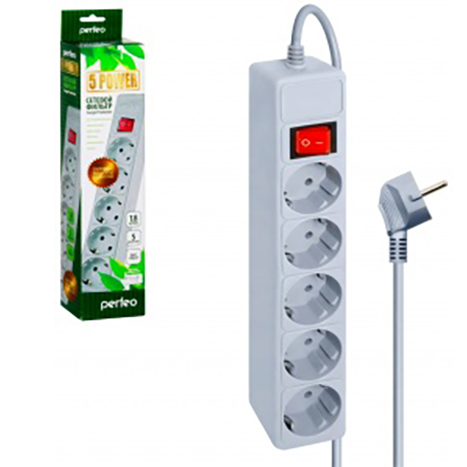 Perfeo | PF_2920| Сетевой фильтр Perfeo 5 POWER / 1.8m / 5 розеток / серый| превью 1