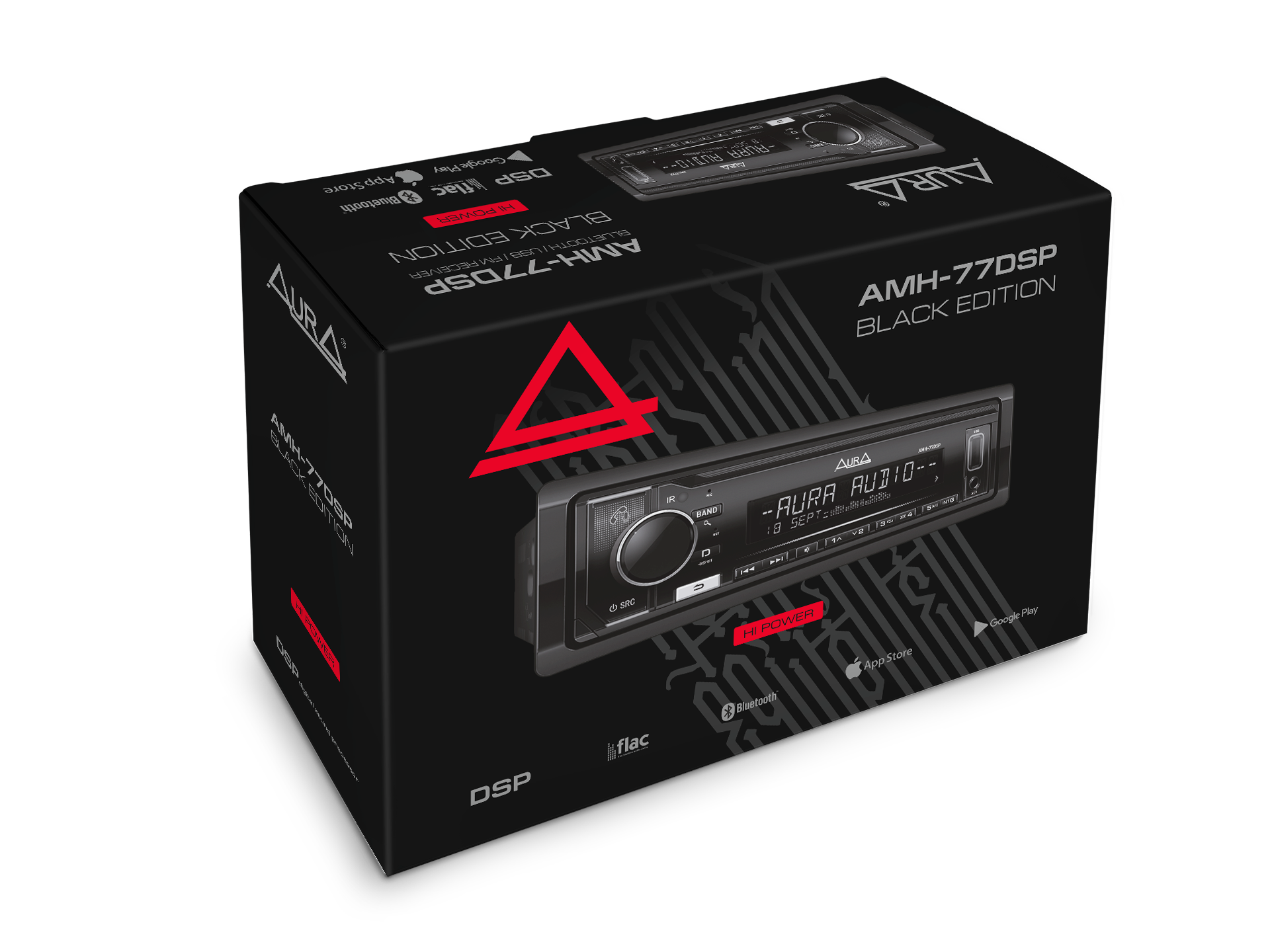 AurA | AMH-77DSP BLACK EDITION | 4х61w, ПРОЦЕССОР, FLAC, USB/BT, 3 RCA, APP, RGB, SWC, ДУ | 4