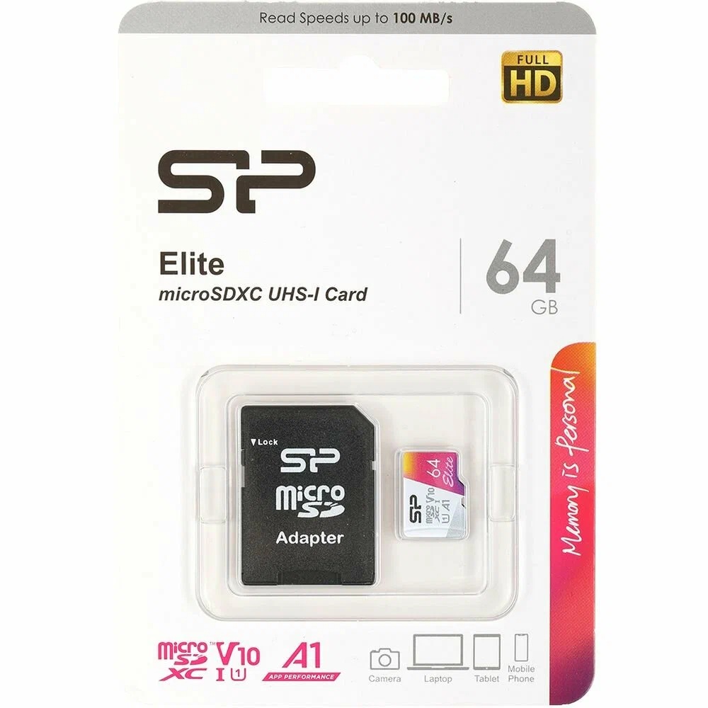 Silicon Power | 64Gb | Карта памяти MicroSD 64GB Class 10 Elite UHS-I + SD адаптер| 1
