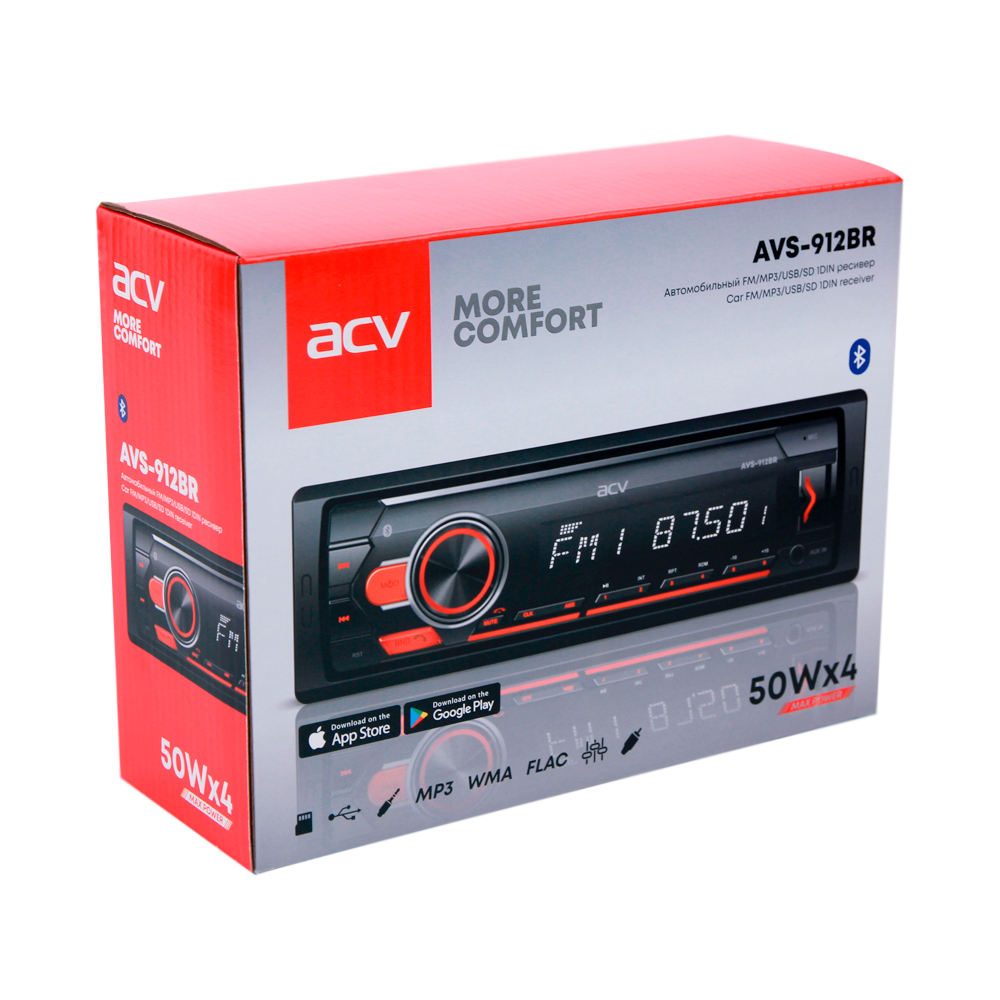 ACV | AVS-912BR | 1din/красная/FM/MP3/USB/BT/SD/FM/4*50/Bluetooth | 5