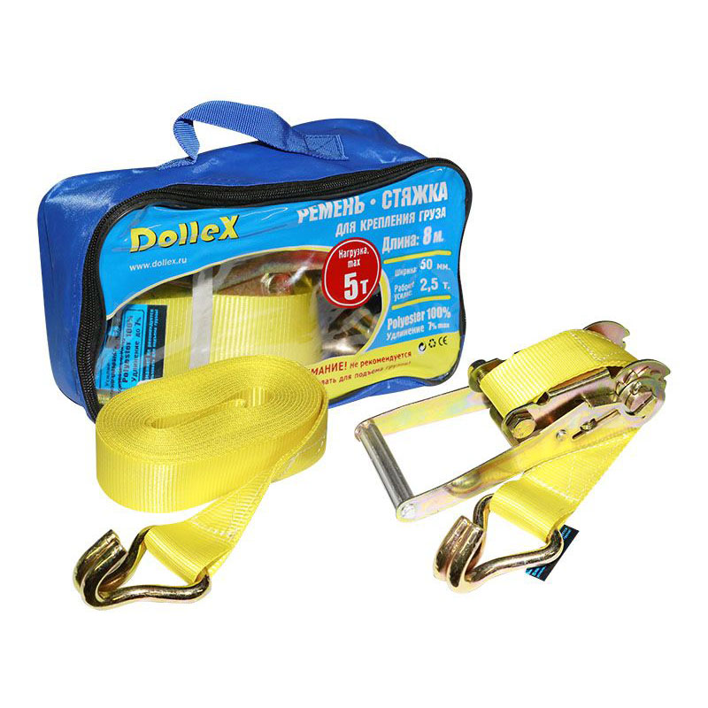DolleX | ST-085005 | Стяжка для крепления груза (8 м х 50 мм), 5 т (лента + механизм) в сумке | превью 1