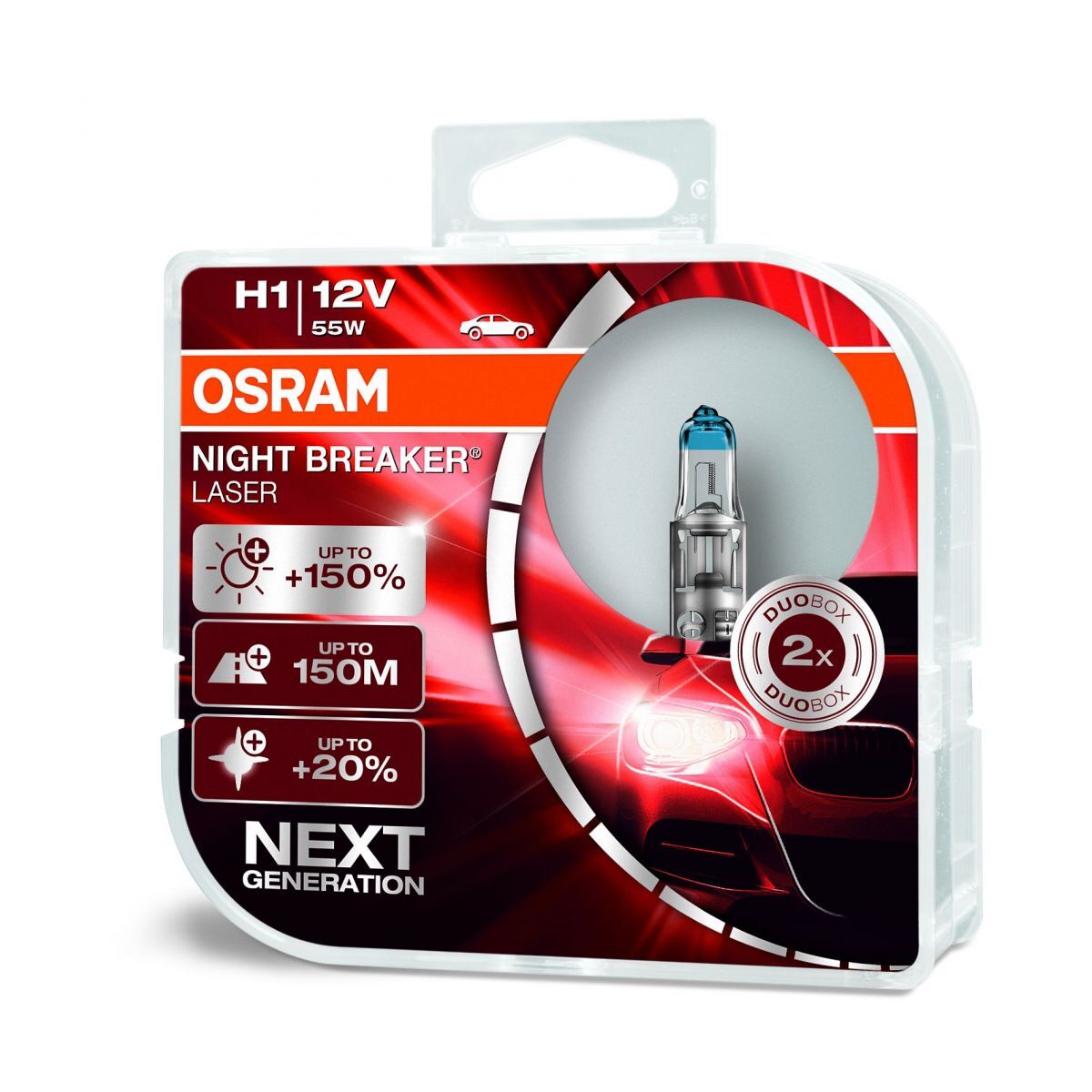 OSRAM | H1 64150NL-DUOBOX | Лампа H1 NIGHT BREAKER LASER (+150%) 12V 55W комплект 2шт. | 1