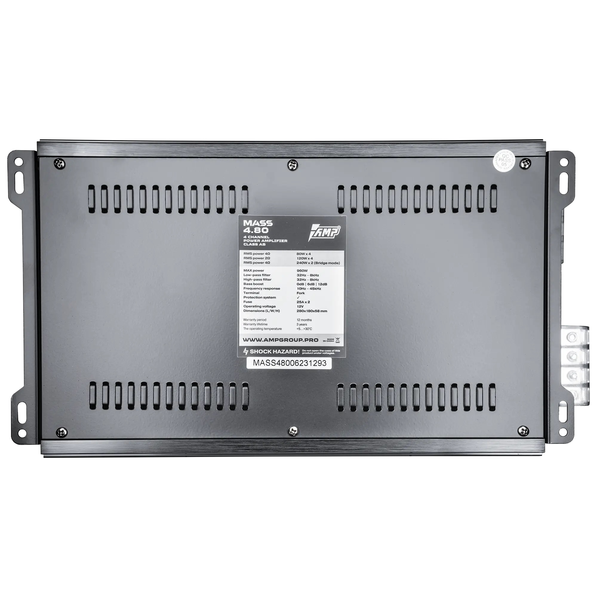 AMP | MASS 4.80 | 4-кан, класс AB , мощность RMS 80 Вт х4 ( 4 Ом ), 120Втх4,  ( 2 Ом ) | 5