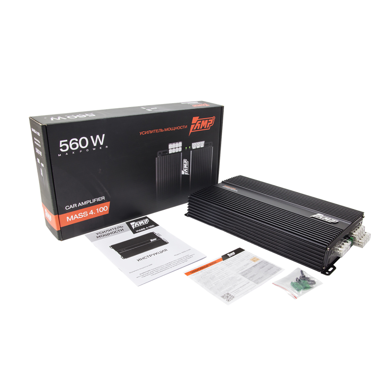 AMP | MASS 4.100 | 4-кан, класс AB , мощность RMS 100 Вт х4 ( 4 Ом ), 140Втх4,  ( 2 Ом ) | 4