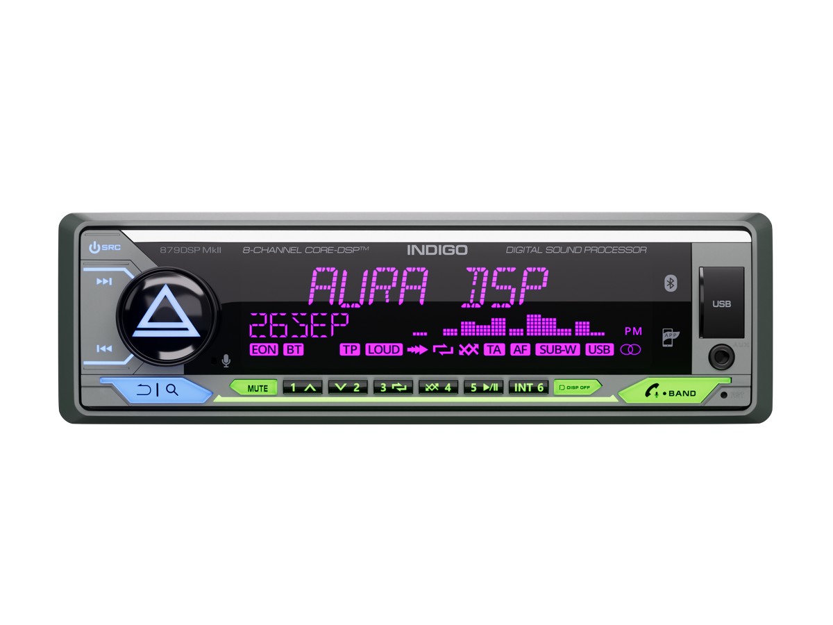 AurA | INDIGO-879DSP MkII | CORE-DSP (8 RCA, 6V), FLAC, BT 5.3, APP, 3-ZONE RGB, D-SWC, ДУ | 2