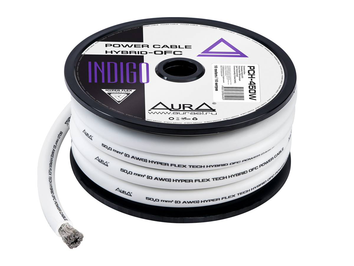 AurA | PCH-450W | 0GA (50мм²), HYBRID-OFC, цена за 1 метр, белый, бухта 10м. | 1