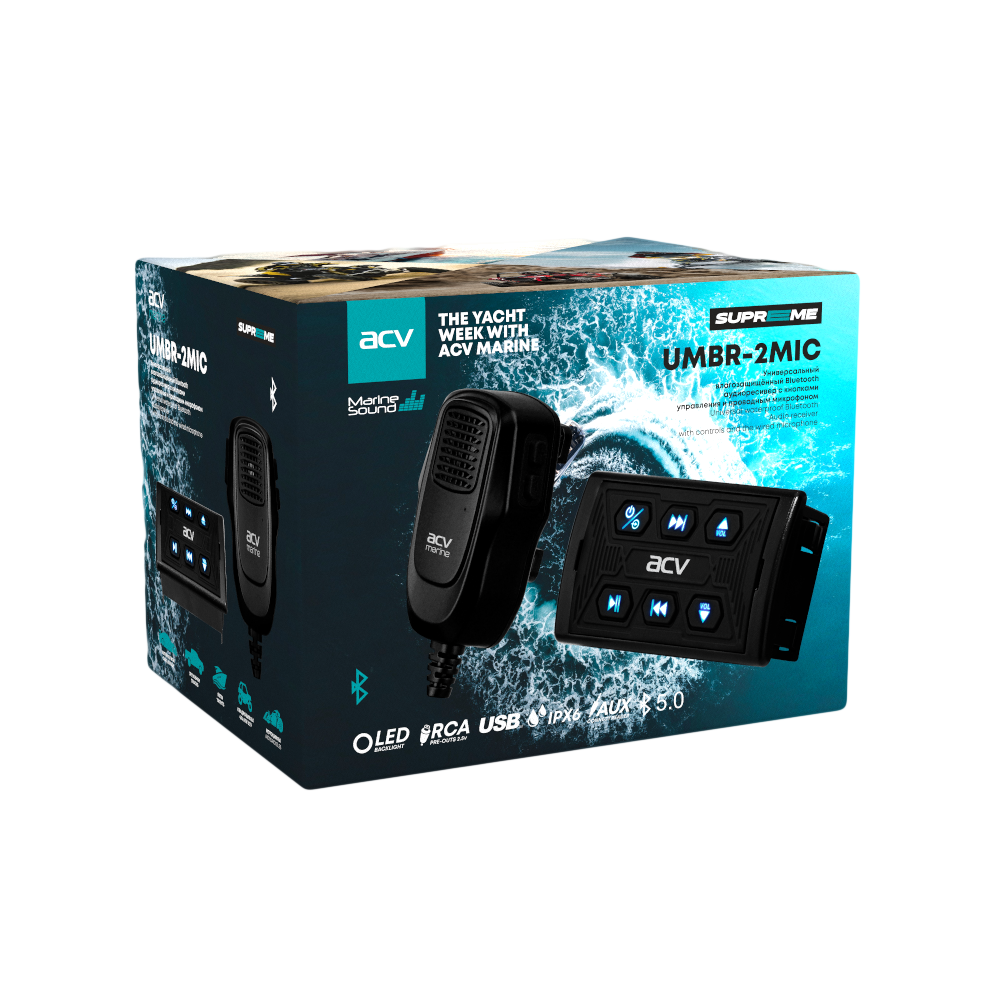 ACV | UMBR-2MIC | морской пульт/аудиоресивер c микрофоном v5.3/AUX/RCA/LED/IPX6 | превью 2
