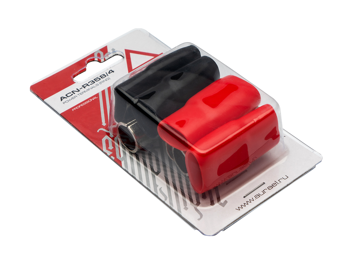 AurA | ACN-R358/4 | Клемма силовая, кольцевая, 8 мм, 2Ga, 2 красных + 2 черных, Nickel, блистер | превью 2
