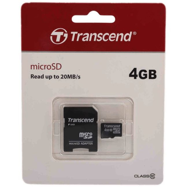 Transcend | MicroSD 4Gb (SD adapter ) TS4GUSDHC10 | Карта памяти MicroSD 4Gb +адаптер, Class 10 | превью 1