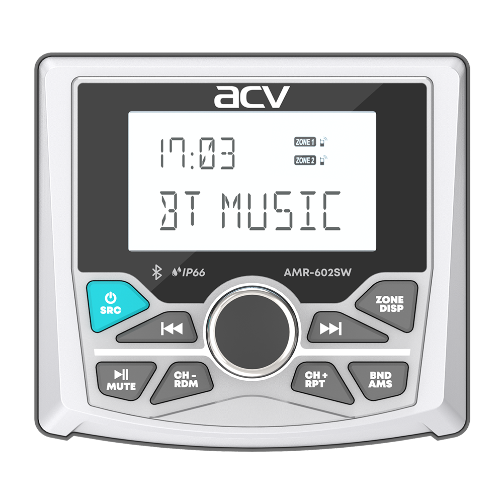 ACV | AMR-602SW | квадратный/белый/IP66/4*50W/BT/2USB/FM/3xRCA/ 2 аудио зоны | 1