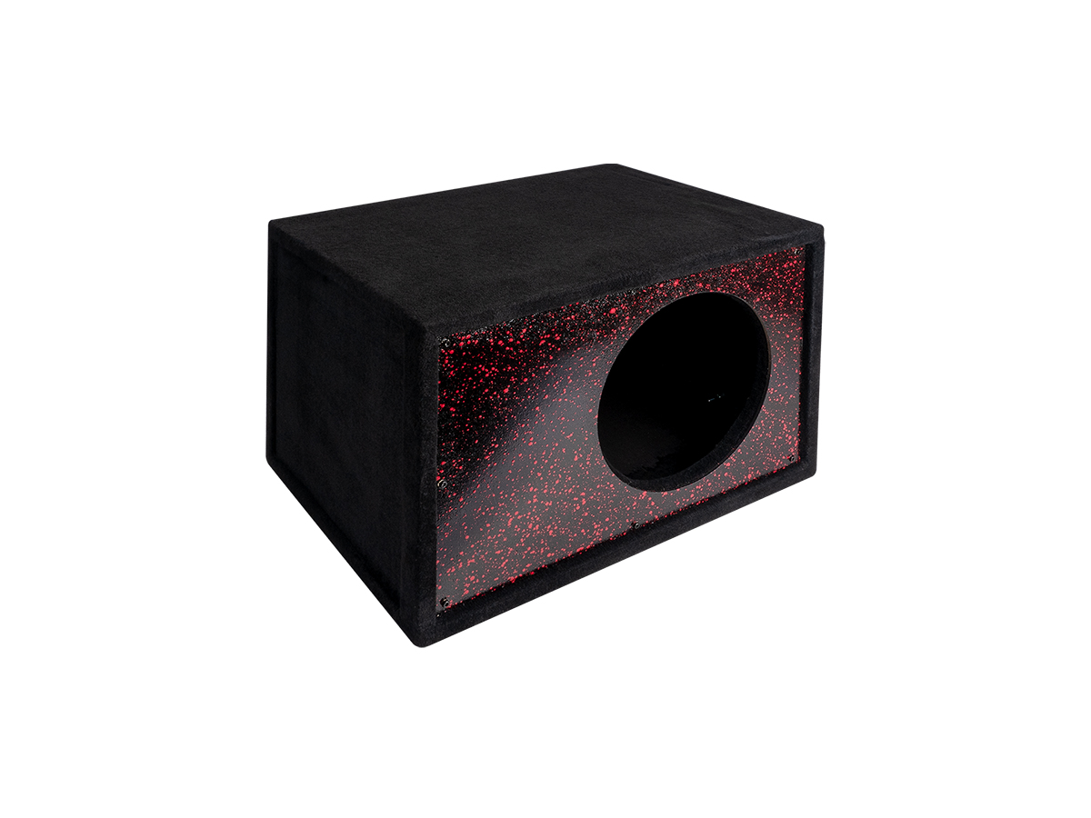 D/S/D | Короб 10" ФАНЕРА  |  Корпус Искра КРАСНАЯ НА ЧЕРНОМ фазоинвертор 110 мм , 49л | превью 1