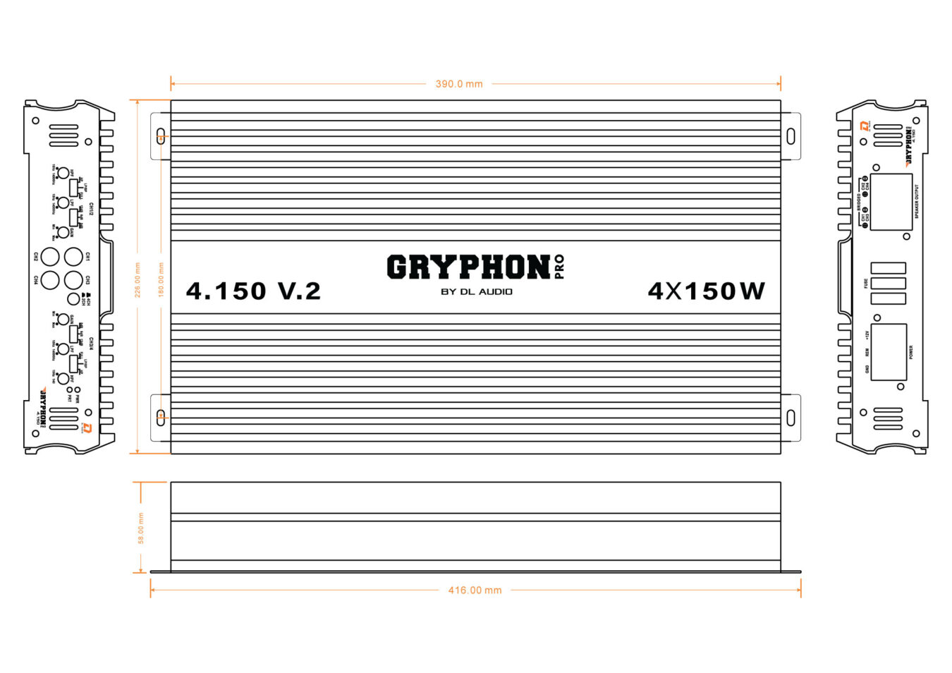 DL Audio | Gryphon Pro 4.150 V2 | Класс AB 4x150 Вт(4 Ом), 4x250 Вт(2 Ом), 450Вт Мост | 7