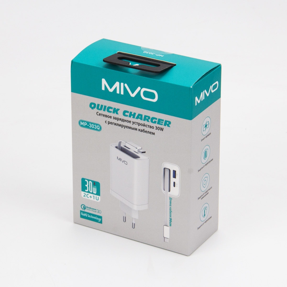 Mivo | MP-303Q белый | Быстрая зарядка Сетевое ЗУ  30W USB+Type-C | превью 3