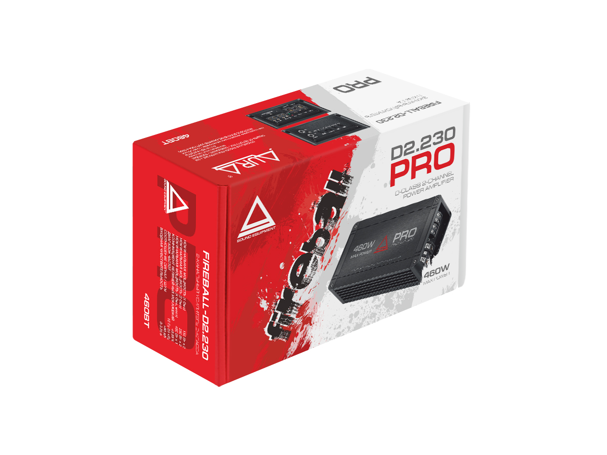 AurA | FIREBALL-D2.230 PRO | 2x150w (4 Ohm), 2x230w (2 Ohm), 1x460w (4 Ohm), LPF/HPF, 10Hz - 25kHz | 7