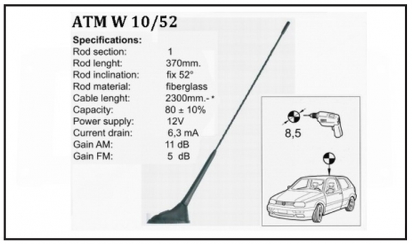 ATM | W- 10/52 | врезная в крышу, активная 52гр | 1