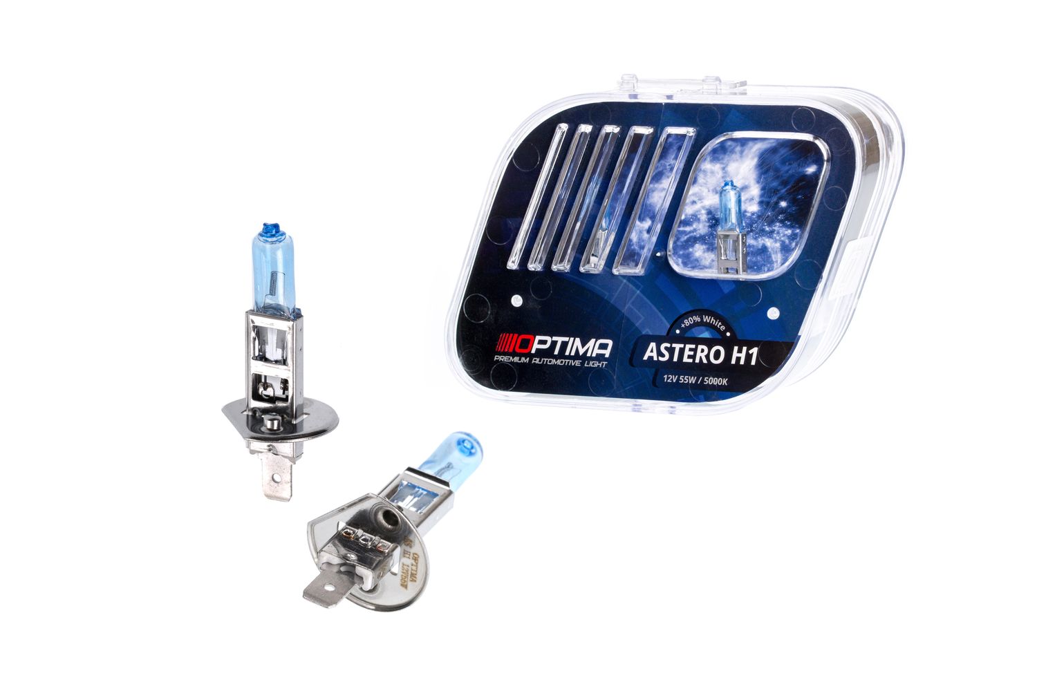 OPTIMA | Astero H1 +80% 12v 55w | 5000K Лампа накаливания BOX 2шт | превью 1