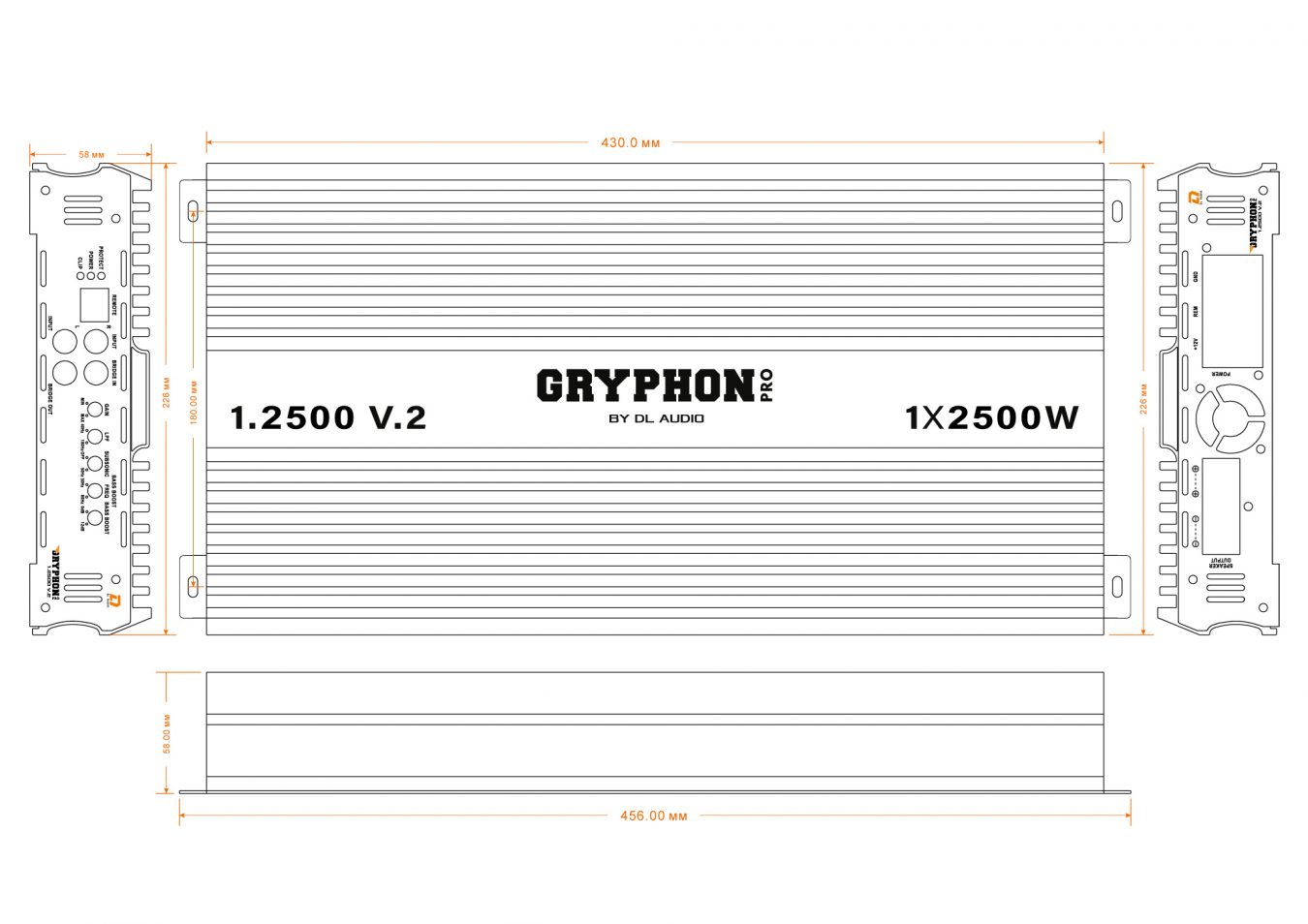 DL Audio | Gryphon Pro 1.2500 V2 | Класс D 1x700 Вт(4 Ом), 1x1400 Вт(2 Ом) | 8