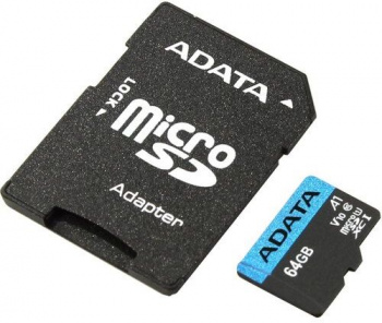A-Data | 64Gb | Карта памяти MicroSD 64GB Class 10 Premier Pro A1 UHS-I (100 Mb/s) + SD адаптер| 3