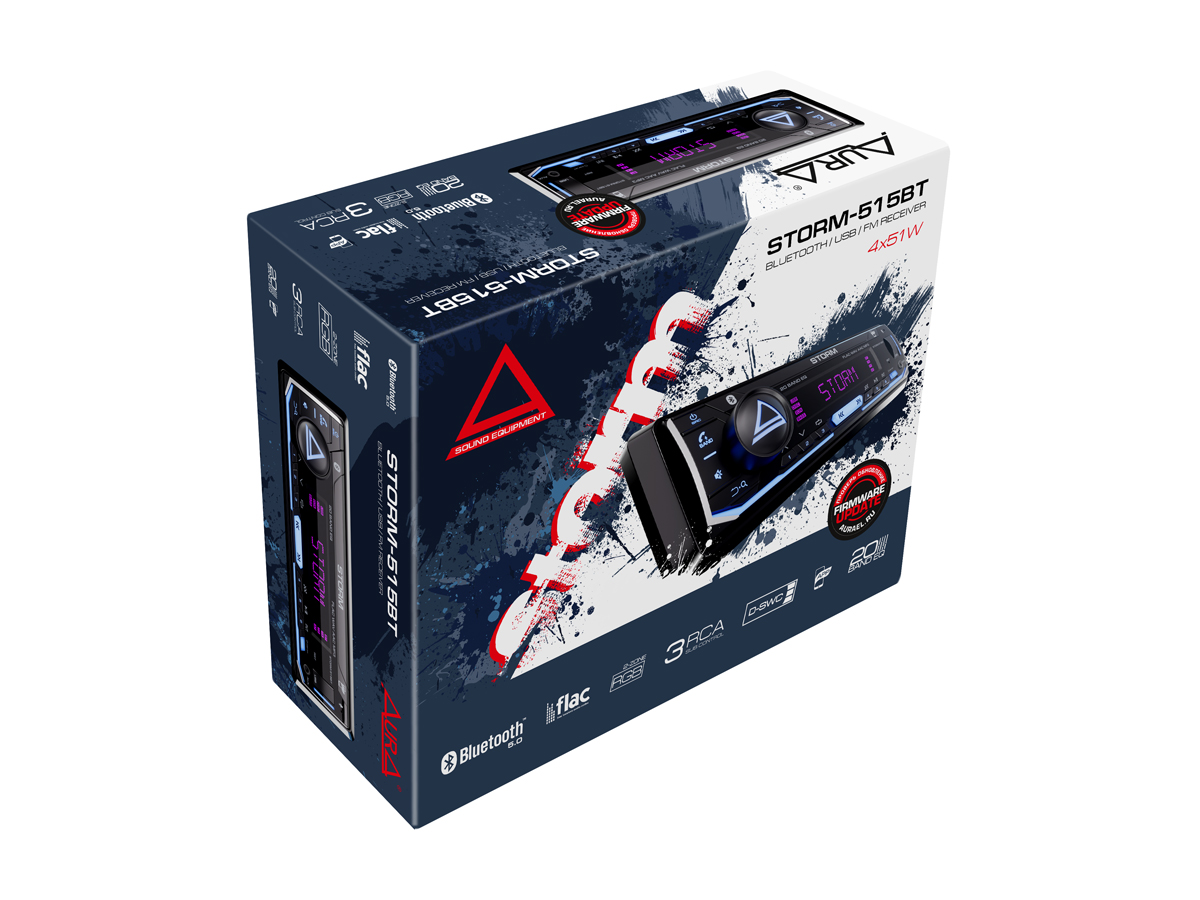 AurA | STORM-515BT | 4х51w, FLAC, USB/BT, 6 RCA (SUB), 20EQ, APP, 2-ZONE RGB, D-SWC, ДУ | 4