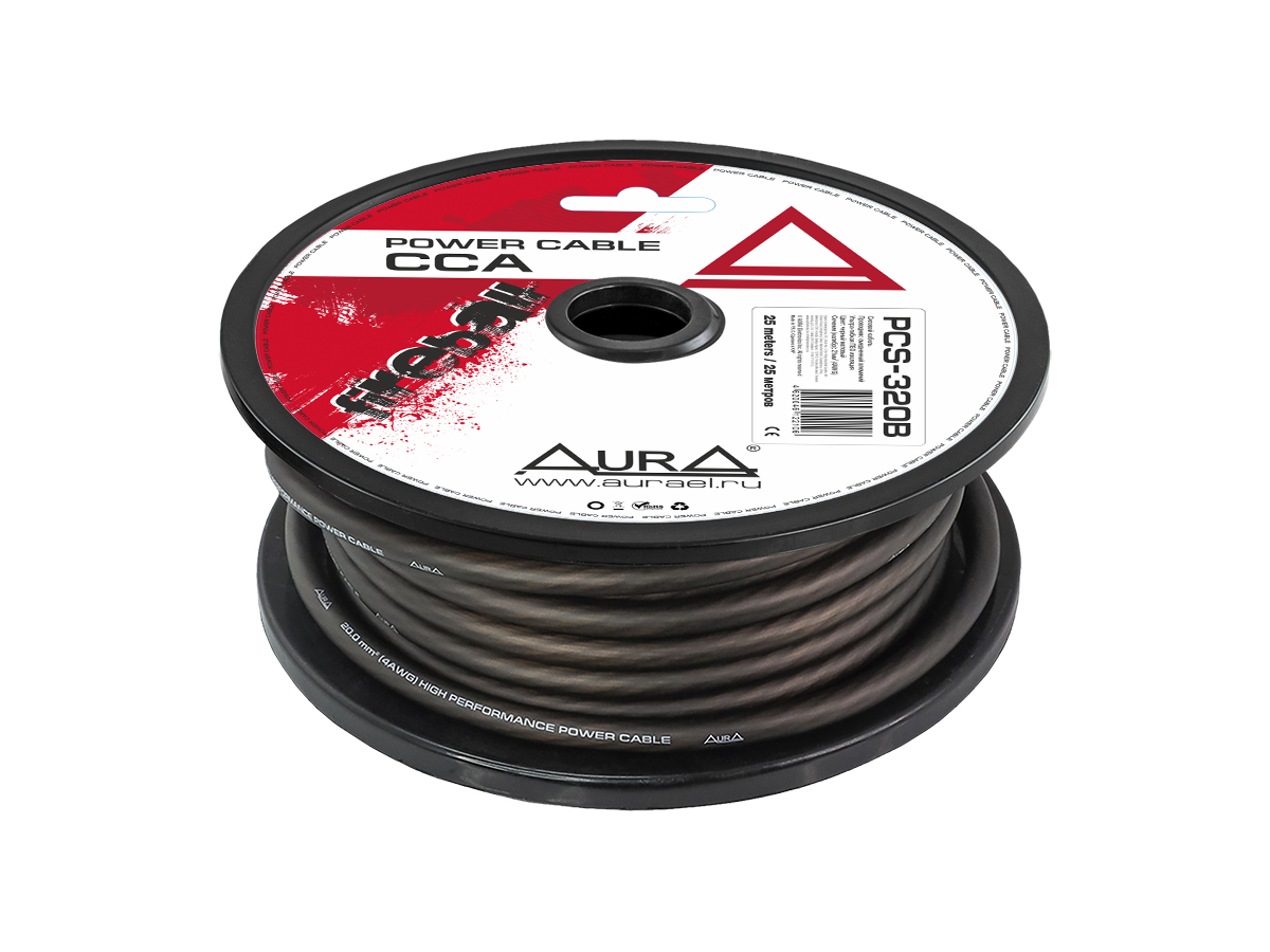 AurA | PCS-320B | 4GA (21мм²), ОПТ КРАТНО БУХТАМ !!! (25м.), цена за 1 метр, черный, бухта 25м. | 1