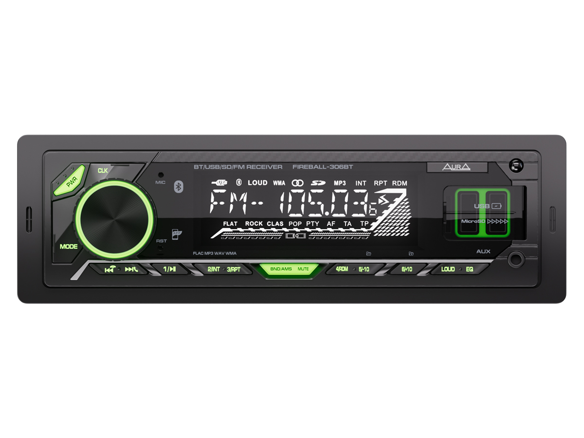 AurA | FIREBALL-306BT | 4х51w, FLAC, 2xUSB/BT, APP, 2 пары RCA, зеленые кнопки | превью 2