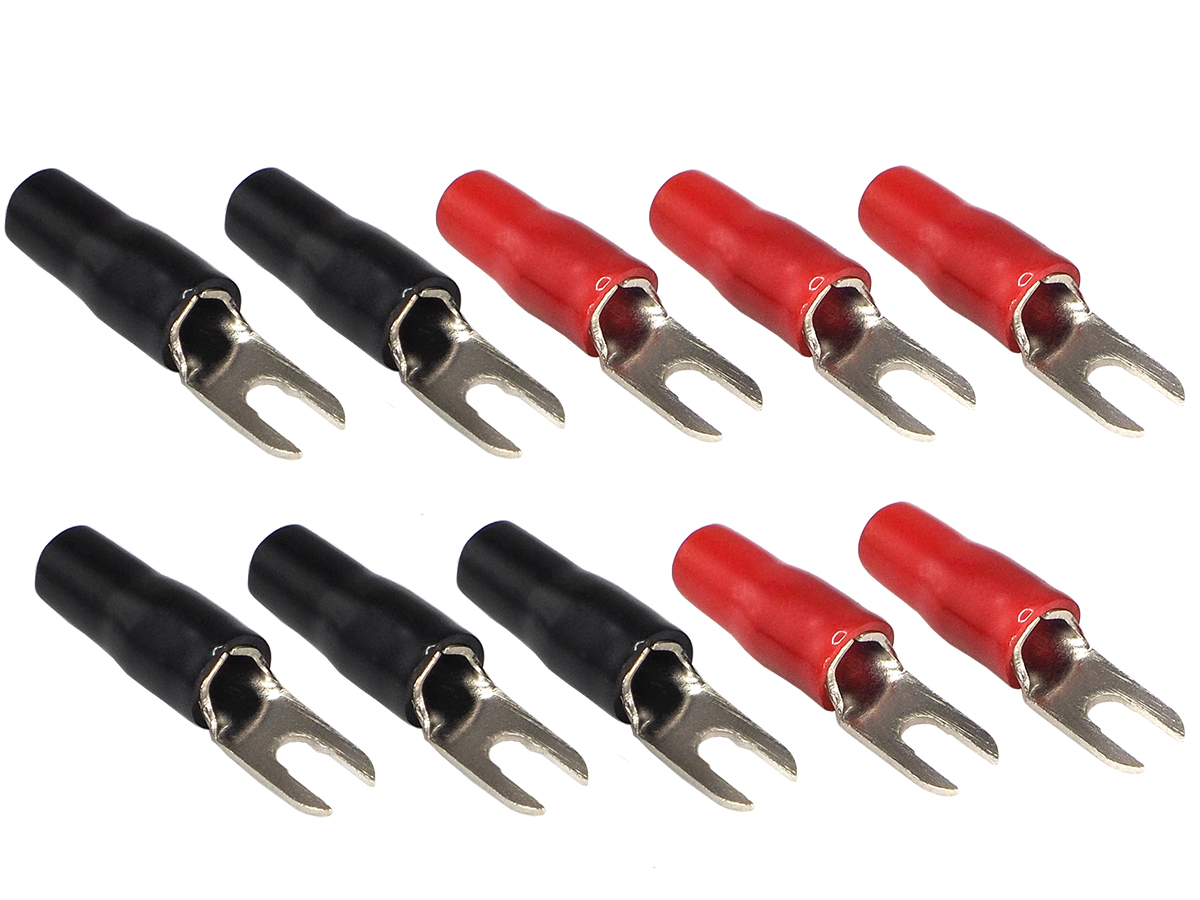 AurA | ACN-S104/10 | Клемма силовая, вилка, 4.2мм, 8Ga , 5 красных + 5 черных, Nickel, блистер | 1