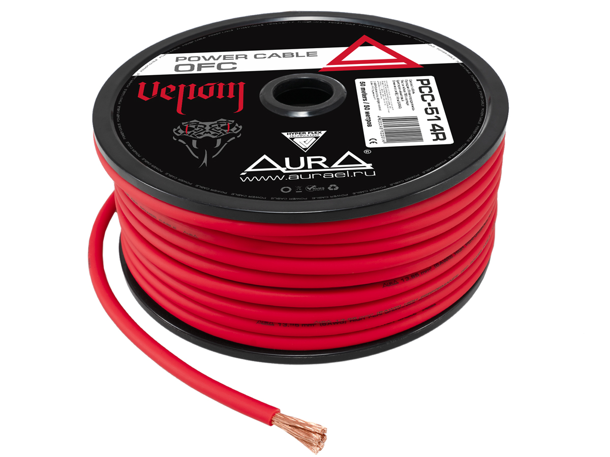 AurA | PCC-514R | 6GA (14мм²) бескислород.медь(OFC), ОПТ КРАТНО 5м; цена за 1 м, красный, БУХТА 50м| превью 1