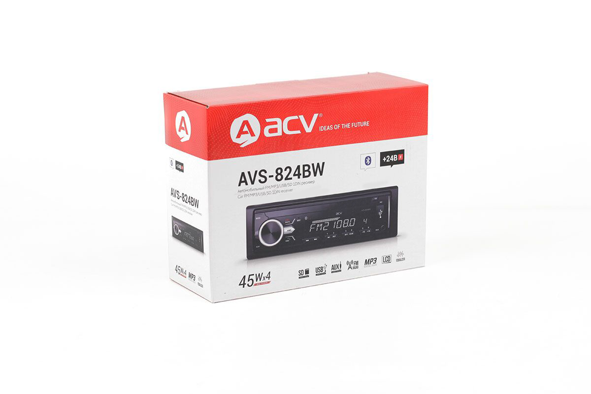 ACV | AVS-824BW |  24V!/белая/BT/USB/SD/FM/AUX/MP3/4*45/фикс.панель | 4