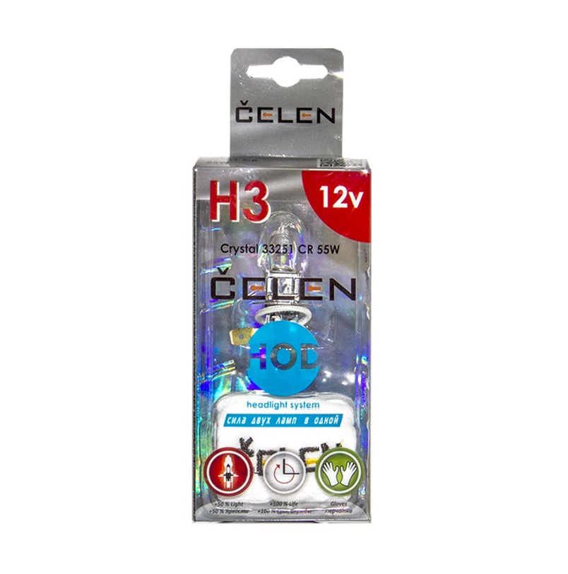 CELEN | H3 33251CR Halogen | Лампа HOD Crystal + 50% H3 12V 55W прозрачная БЛИСТЕР | 1