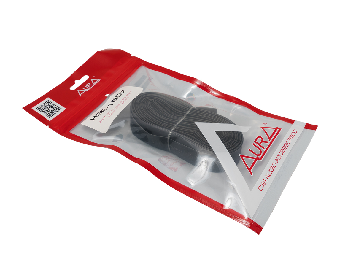 AurA | HSB-1507 | Термоусадочная трубка ЧЁРНАЯ, с логотипом, диаметр 15-07мм, 10м | превью 2