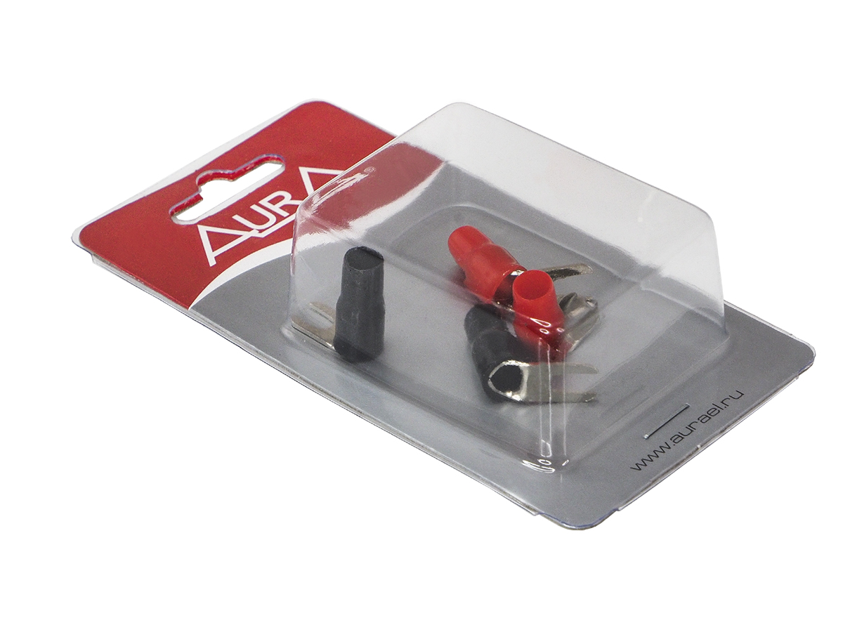 AurA | ACN-S114 | Клемма силовя, вилка угловая, 4.2мм, 8Ga , 2 красных + 2 черных, Nickel, блистер | превью 2
