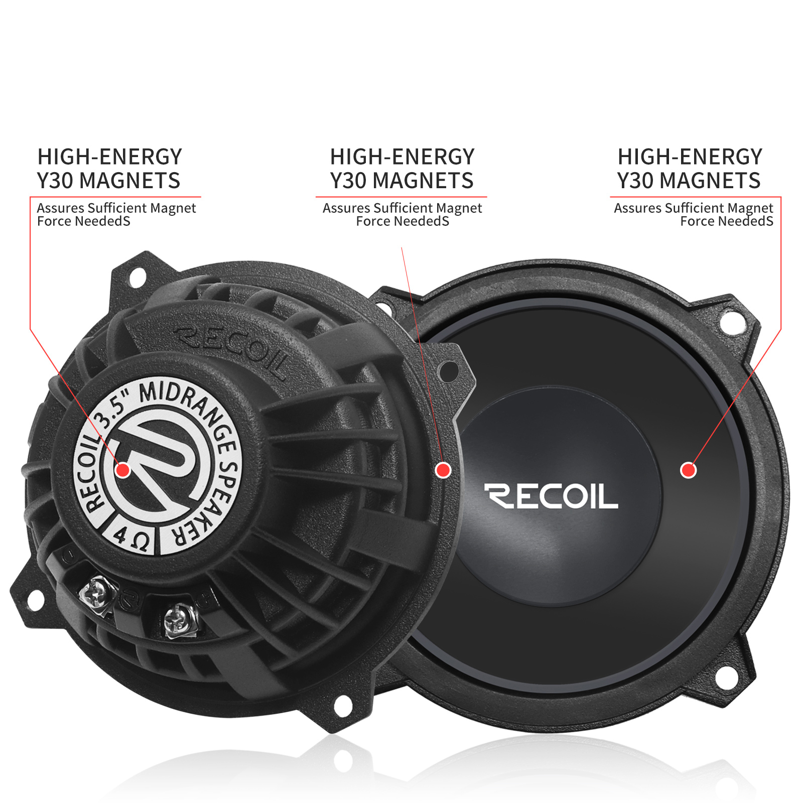 Recoil | RMS35 | среднечастотные динамики,3.5 ”( 87mm),  3.8Ом,150-8000 Гц,  RMS/Peak - 20/40Bt  | 5