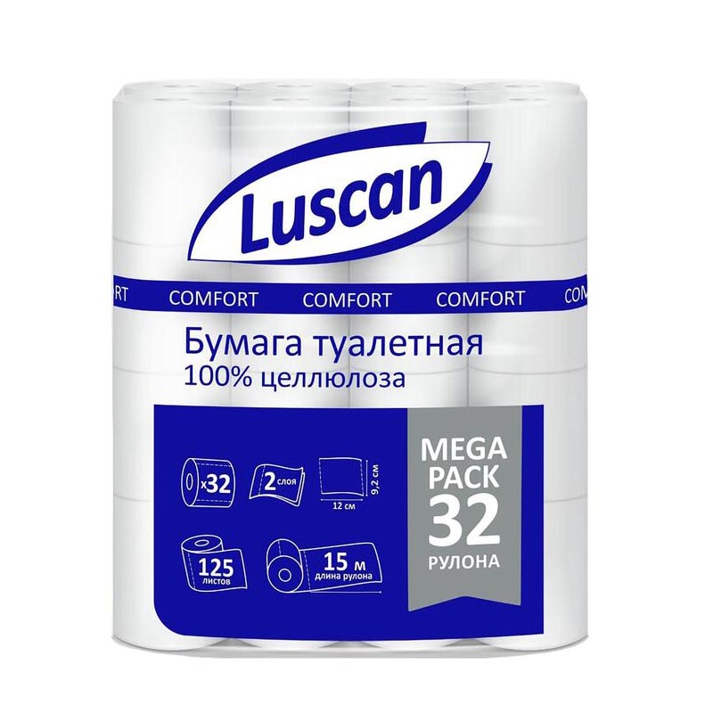 GRASS | Luscan Comfort | Туалетная бумага, 2-слойная, белая, 32рулона/уп. | превью 1