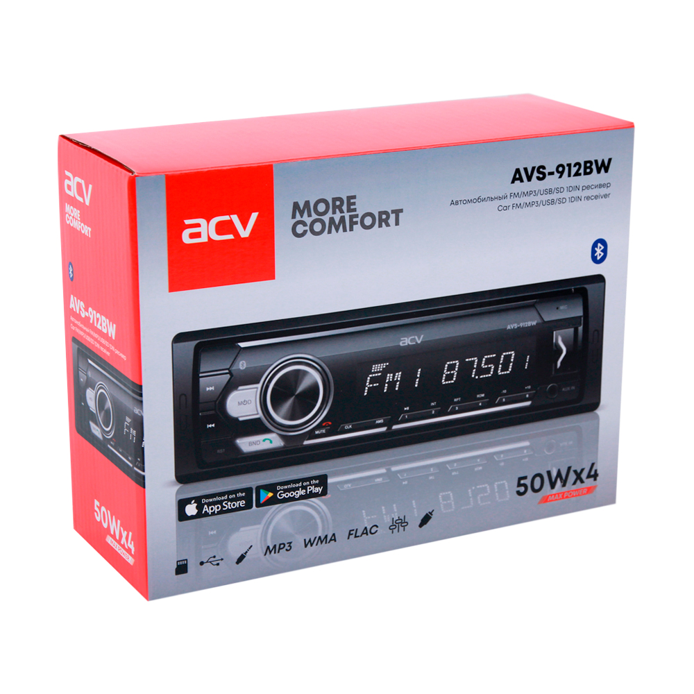 ACV | AVS-912BW | 1din/белая/FM/MP3/USB/BT/SD/FM/4*50/Bluetooth | 5
