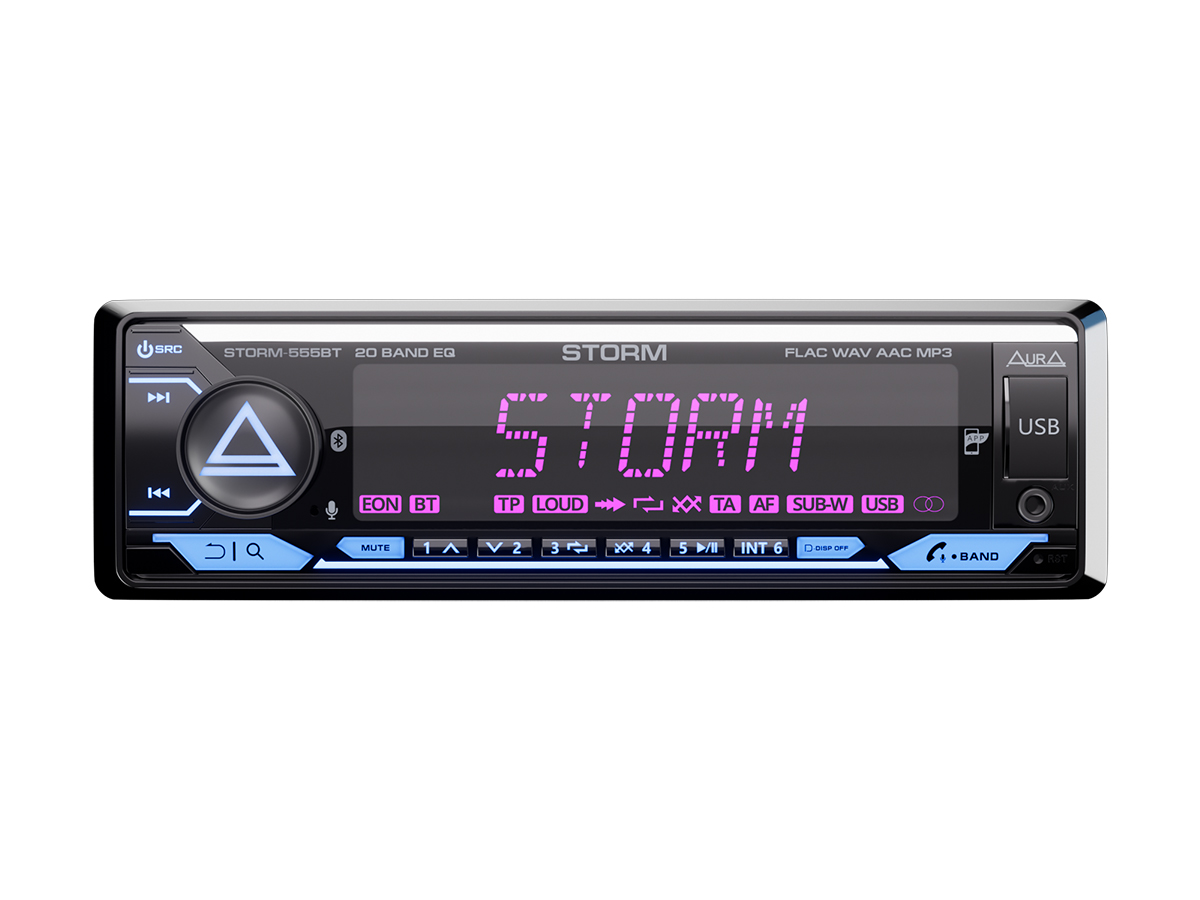 AurA | STORM-555BT | 4х51w, FLAC, USB/BT, 6 RCA (SUB), 20EQ, APP, 2-ZONE RGB, D-SWC, ДУ | 2