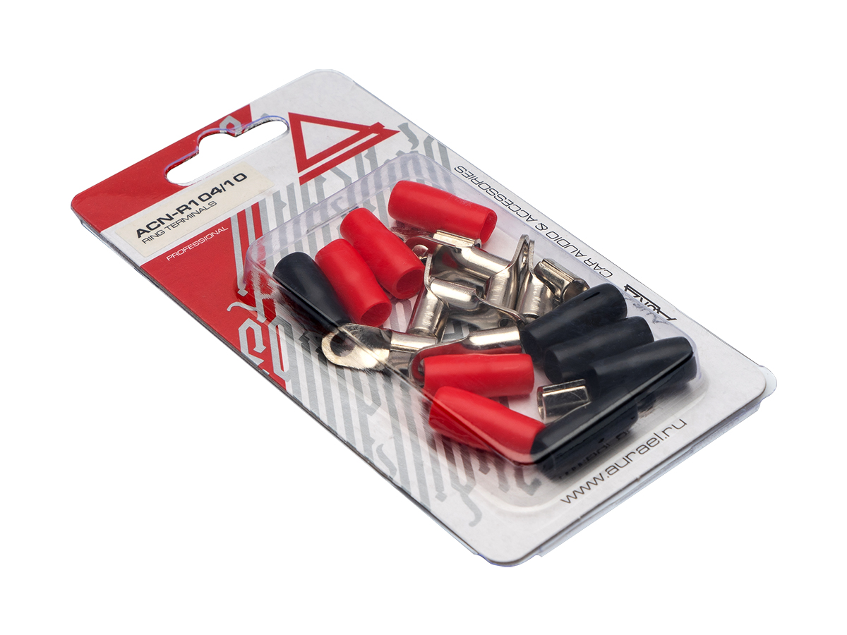 AurA | ACN-R104/10 | Клемма силовая, кольцевая, 4.2мм, 8Ga, 5 красных + 5 черных, Nickel, блистер | превью 2