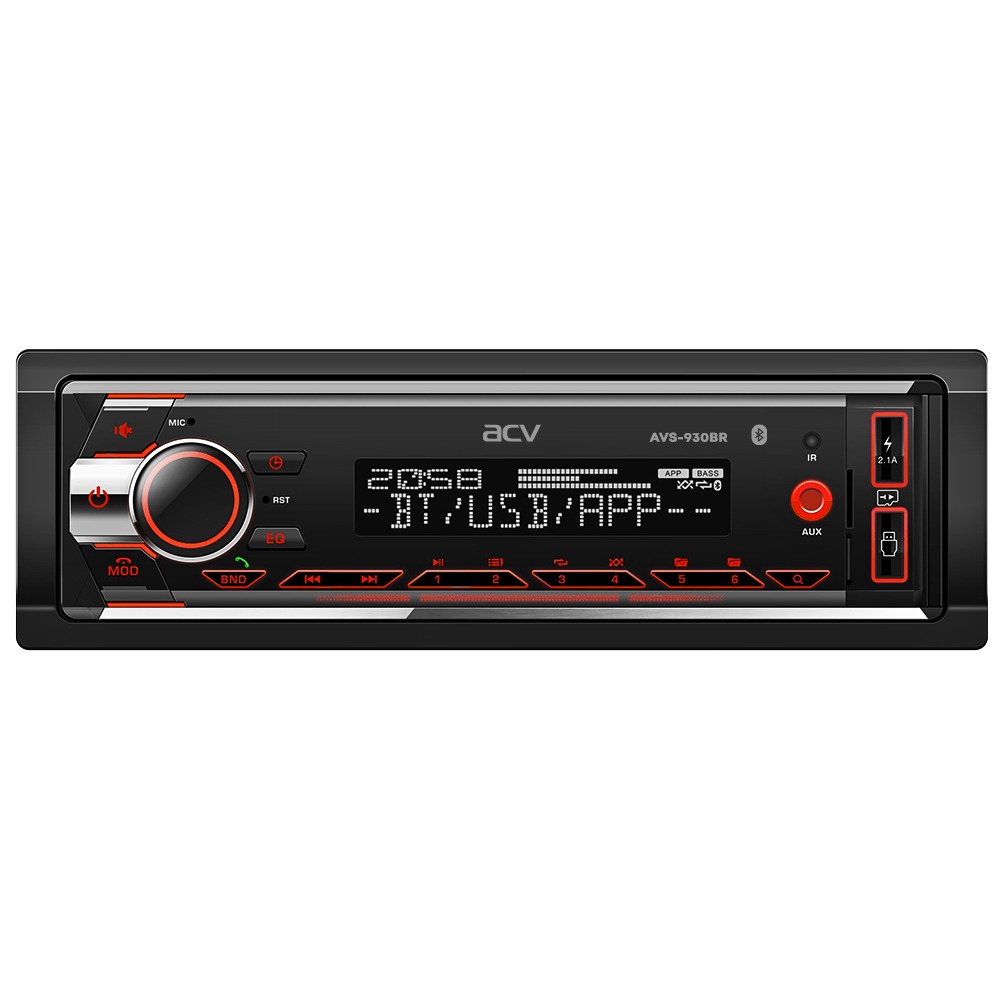 ACV | AVS-930BR | 1din/красная/FM/MP3/USB/BT/SD/FM/4*50/Bluetooth/съемн.панель | 1
