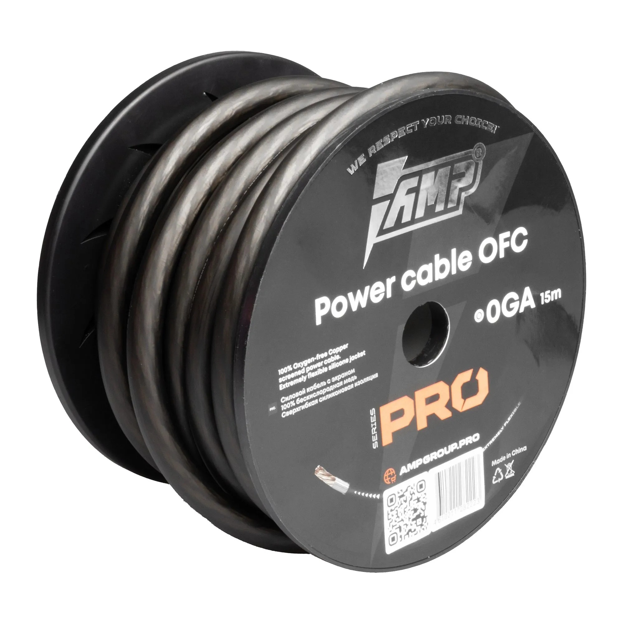 AMP | PRO 0Ga | OFC Extremely flexible СИЛОВОЙ кабель медь. ЧЕРНЫЙ Бухта 15м цена за метр | превью 1