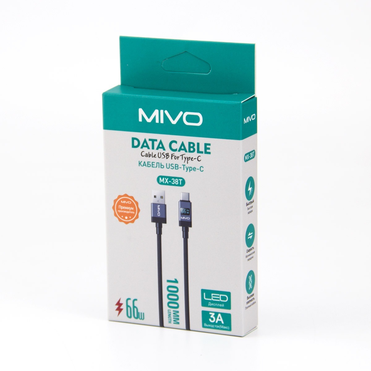 Mivo | MX-38T | Кабель Type-C - USB 2.4 А 1 м | 3