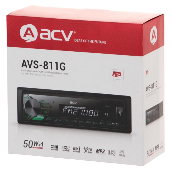 ACV | AVS-811G | USB/SD /FM/AUX 1RCA, зеленая подсветка | 5