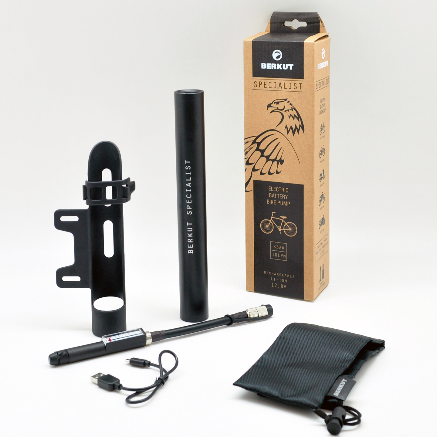 BERKUT | VL-1010 | Компрессор электрический велосипедный, 8бар, 10л/мин, 2000мАн, microUSB | 1