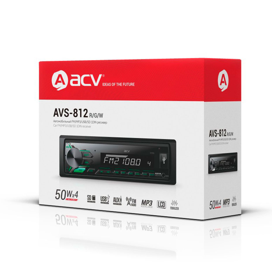 ACV | AVS-812W | 4*45/USB/SD /FM/AUX 1RCA , белая подсветка | 4