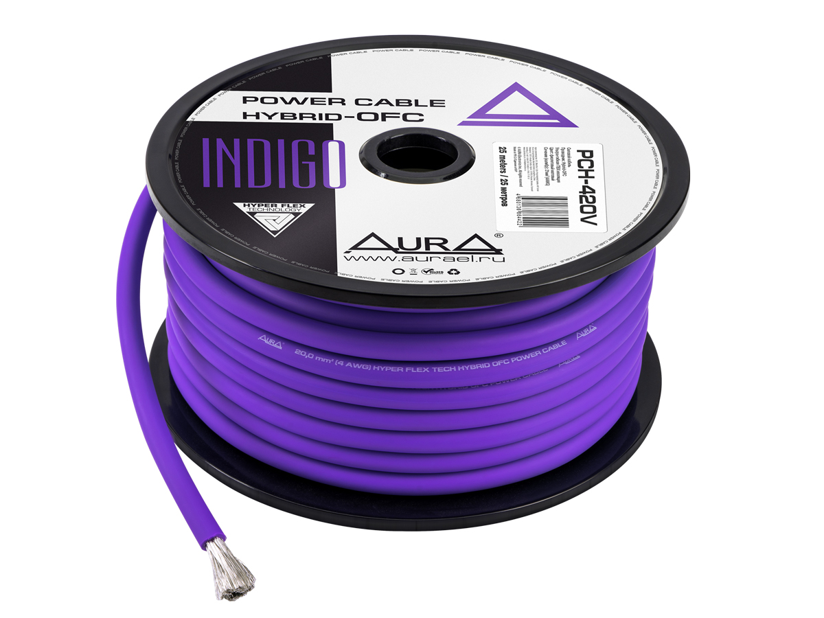 AurA | PCH-420V | 4GA (21мм²), HYBRID-OFC, цена за 1 метр, фиолетовый, бухта 25м. | 1