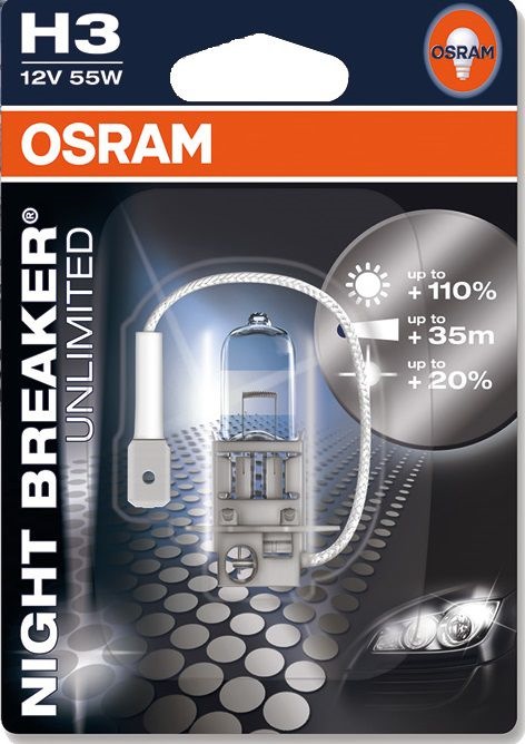 OSRAM | H3 64151 NBU-01B | Лампа H3 NIGHT BREAKER (+110%) 12V 55W блистер 1шт. | 1